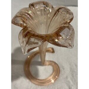 Art Glass Blown Salmon Pink Flower Bud Vase spiral Stem 7"  ￼Valentines